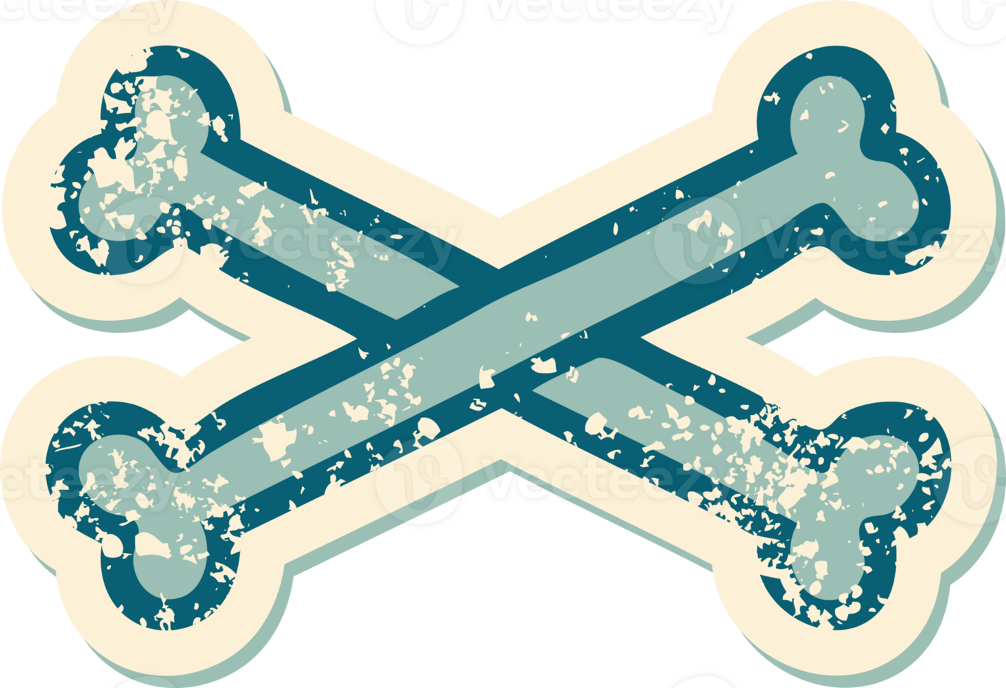 iconic distressed sticker tattoo style image of cross bones png