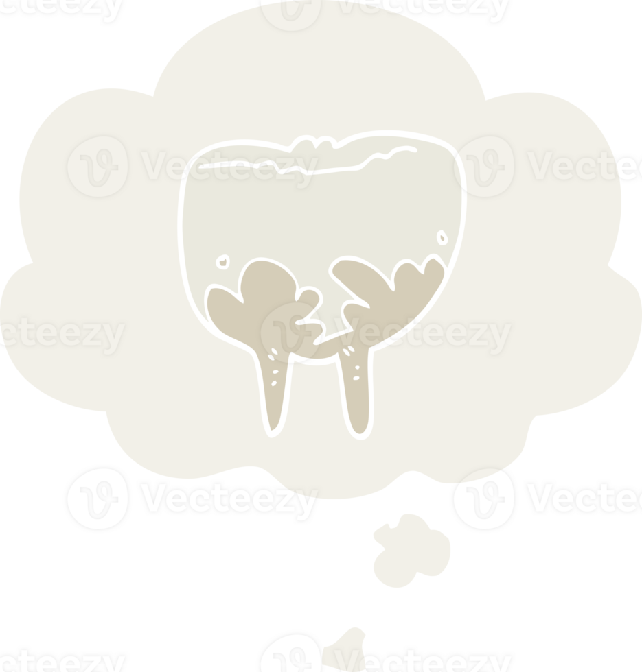 cartoon tooth with thought bubble in retro style png