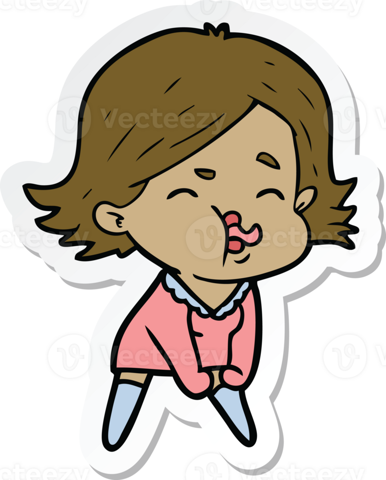 sticker of a cartoon girl pulling face png