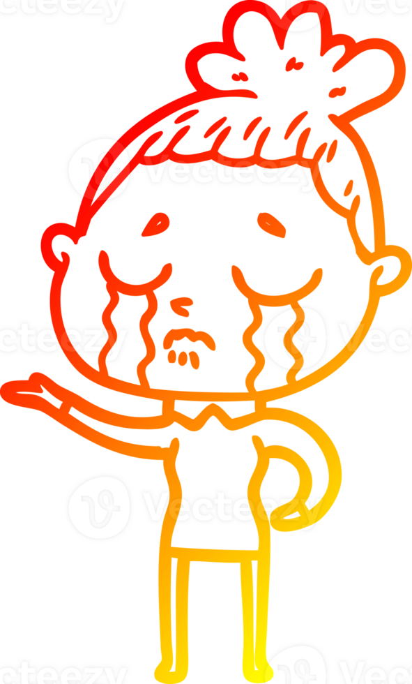 warm gradient line drawing of a cartoon crying woman png