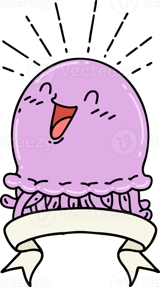 scroll banner with tattoo style happy jellyfish png