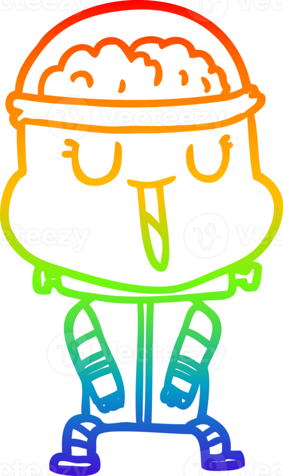 rainbow gradient line drawing of a happy cartoon robot png