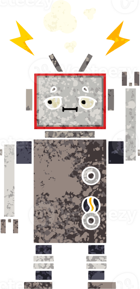 retro illustration style cartoon of a robot png