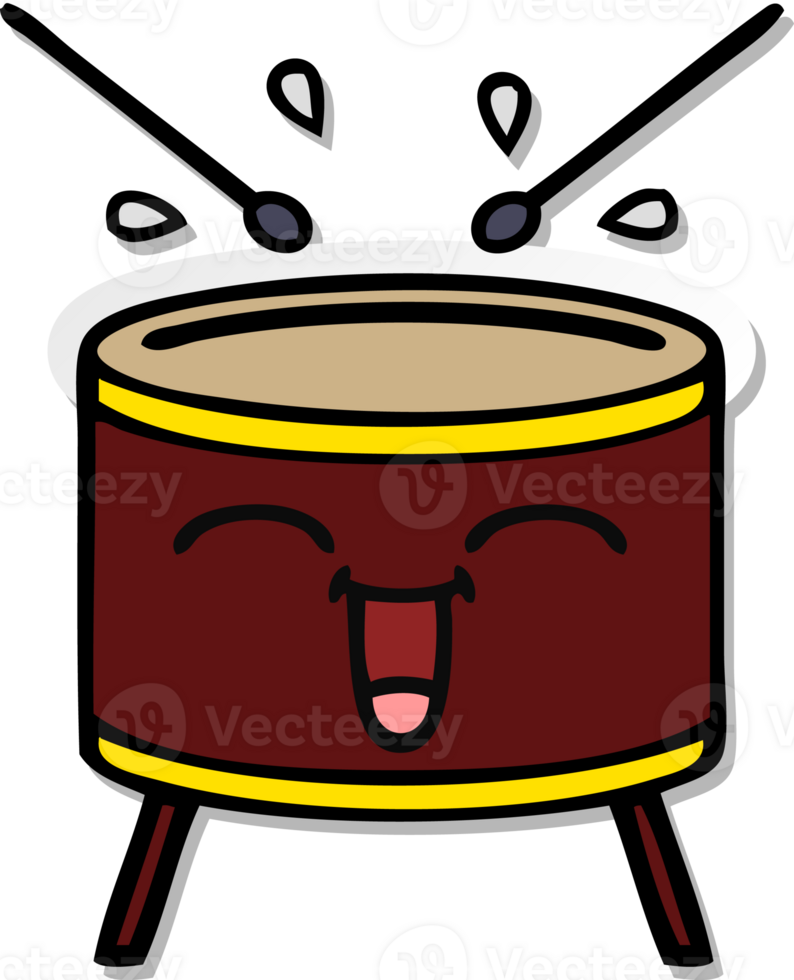 distressed sticker of a cute cartoon drum png