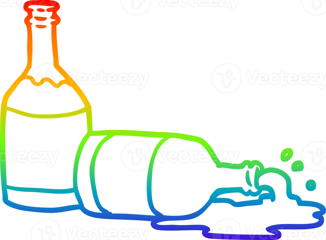 rainbow gradient line drawing of a beer bottles with spilled beer png