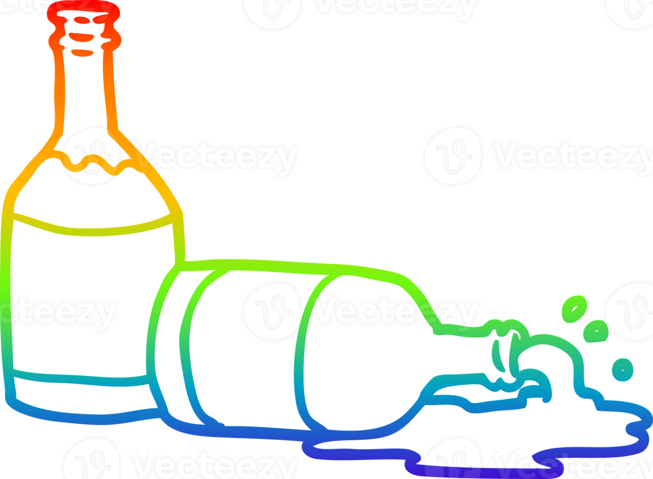 regnbåge lutning linje teckning av en öl flaskor med spillts öl png