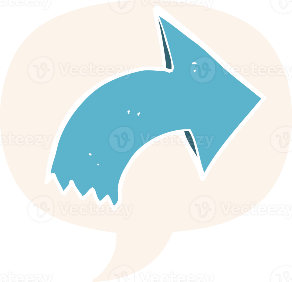 cartoon pointing arrow with speech bubble in retro style png