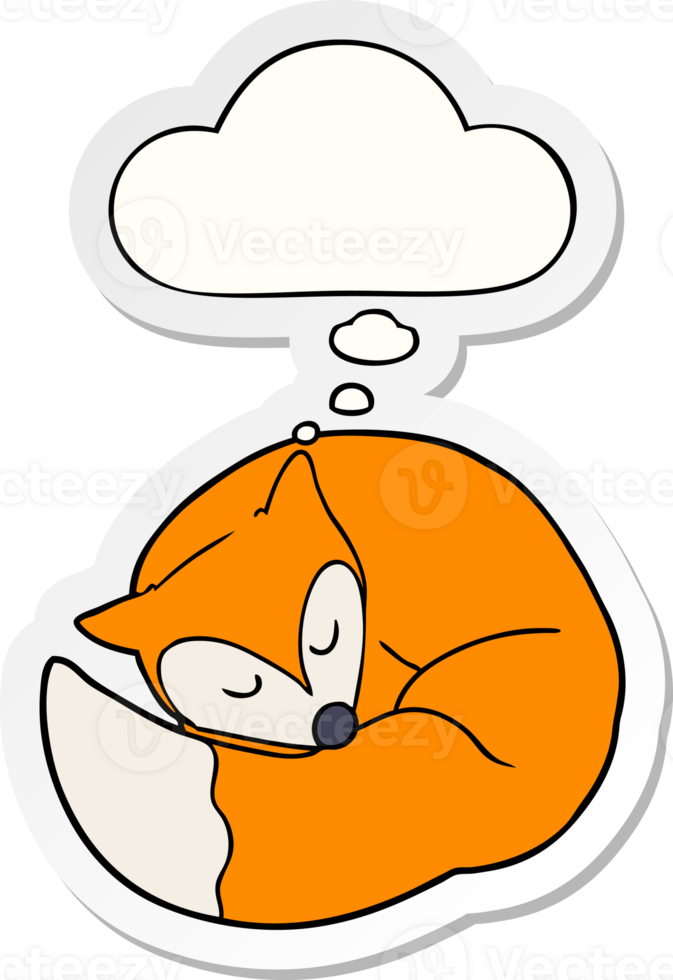 cartoon sleeping fox with thought bubble as a printed sticker png