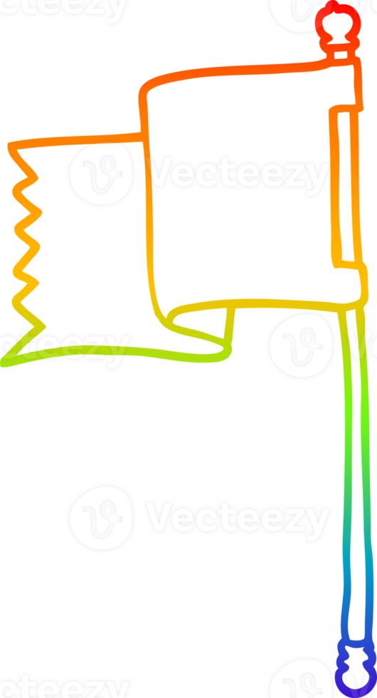 rainbow gradient line drawing of a cartoon blue flag png