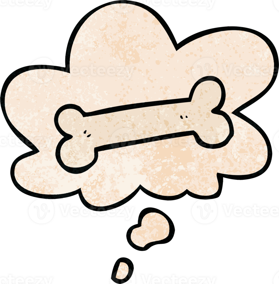 cartoon bone with thought bubble in grunge texture style png