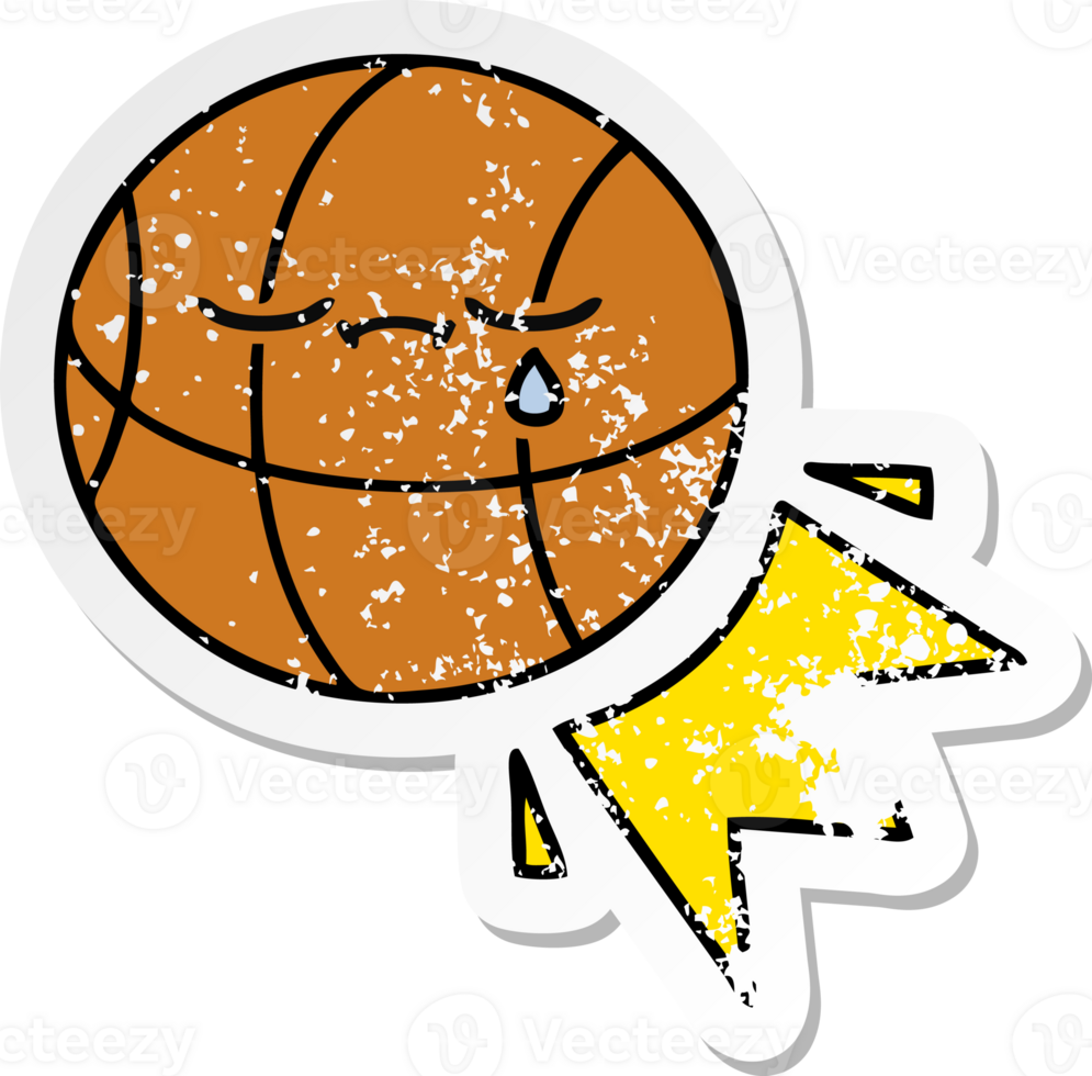 distressed sticker of a cute cartoon basketball png