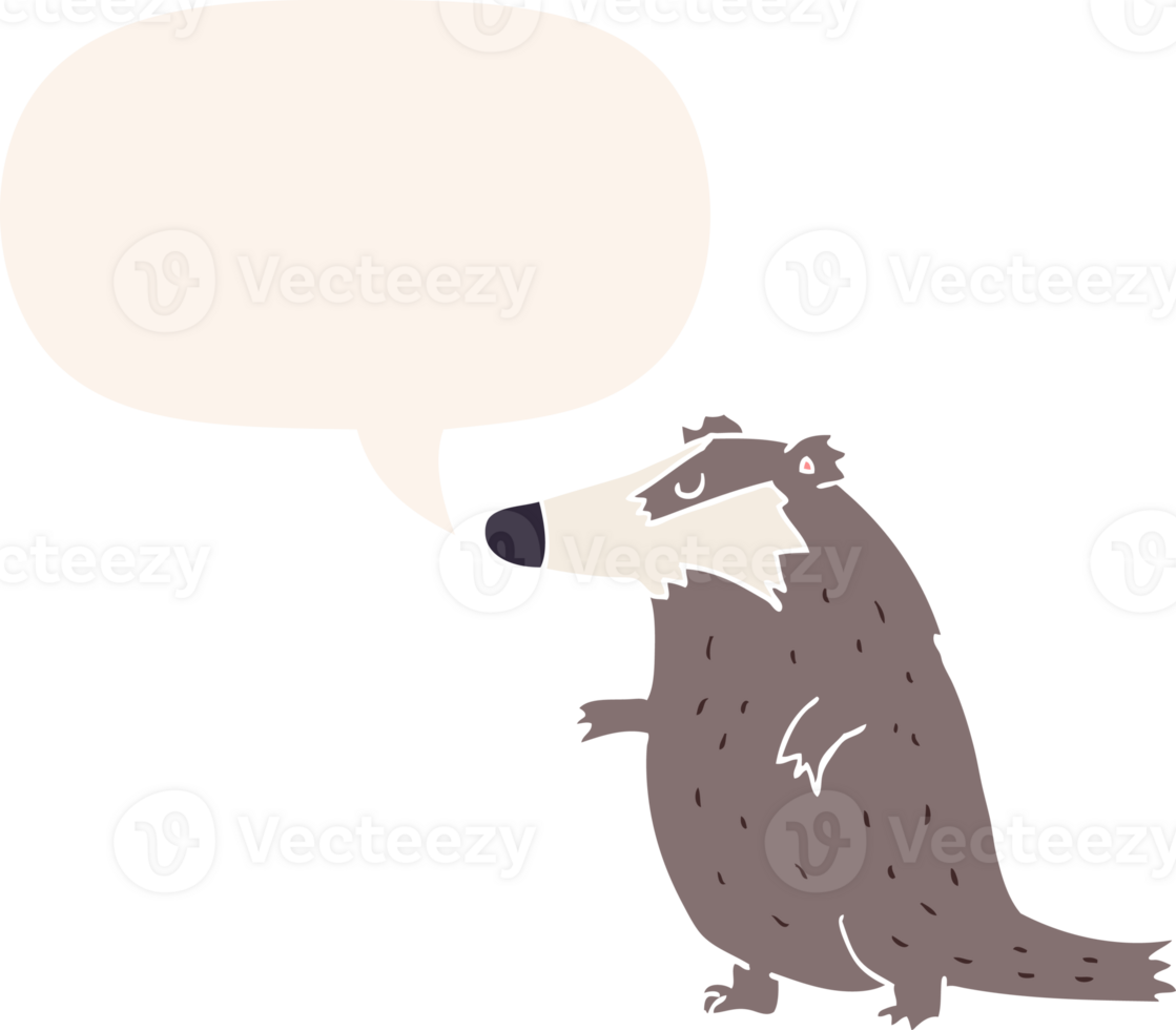 cartoon badger with speech bubble in retro style png