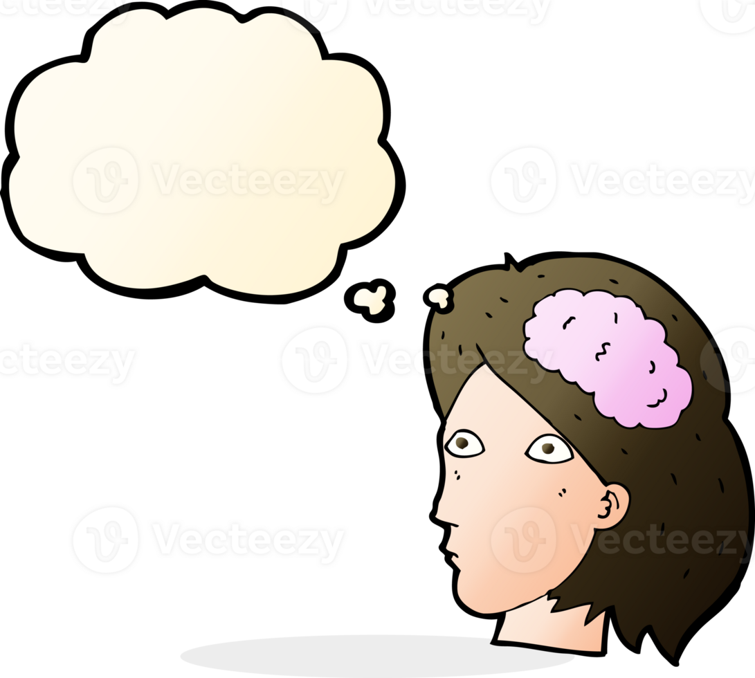 cartoon female head with brain symbol with thought bubble png