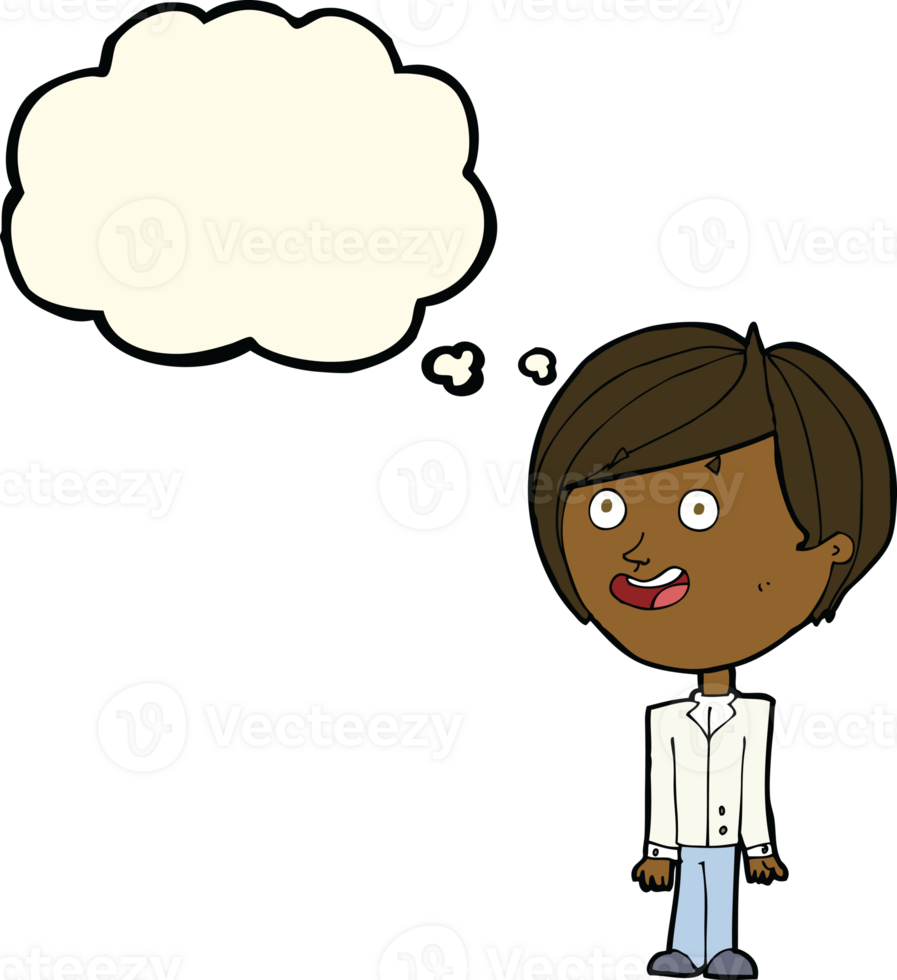 cartoon happy surprised boy with thought bubble png