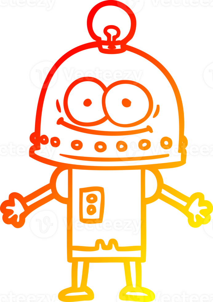 warm gradient line drawing of a happy carton robot with light bulb png