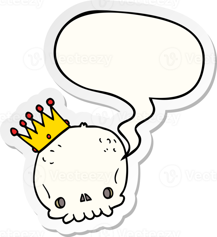 cartoon skull with crown with speech bubble sticker png