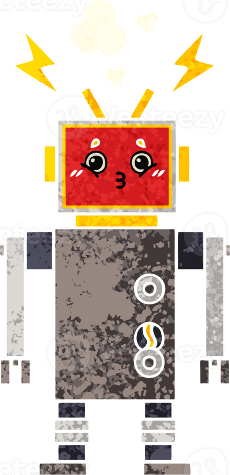 retro illustration style cartoon of a robot malfunction png