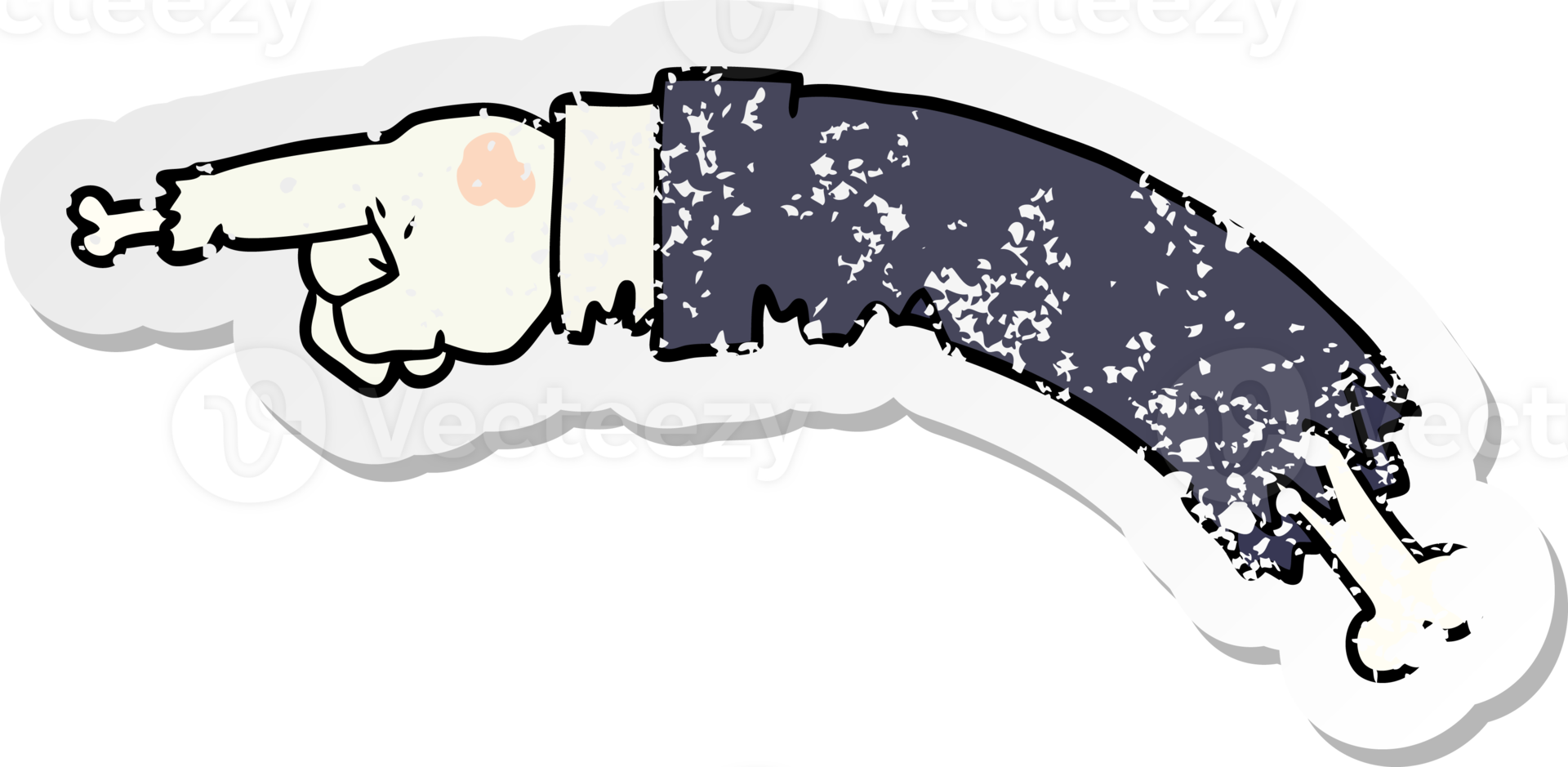 distressed sticker of a cartoon pointing zombie hand png