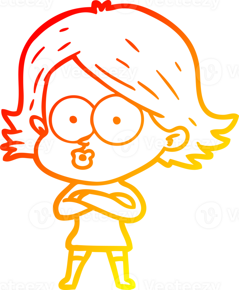 warm gradient line drawing of a cartoon girl pouting png