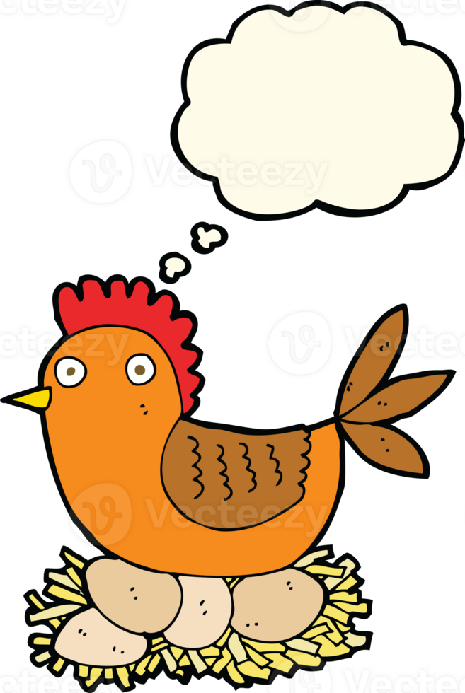 cartoon hen on eggs with thought bubble png