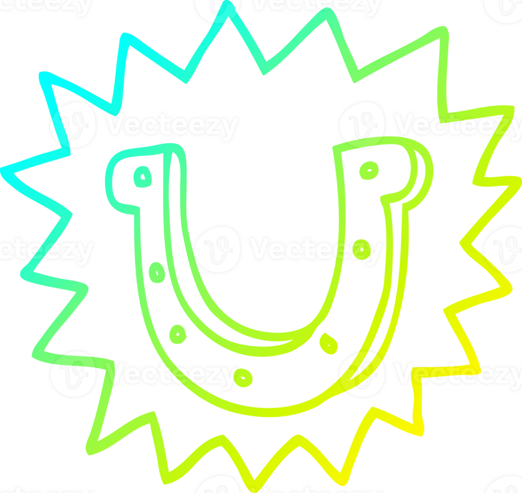cold gradient line drawing of a cartoon lucky horseshoe png