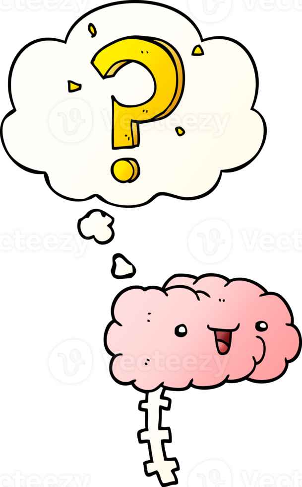 cartoon curious brain with thought bubble in smooth gradient style png