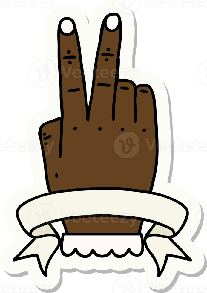 sticker of a victory v hand gesture with banner png