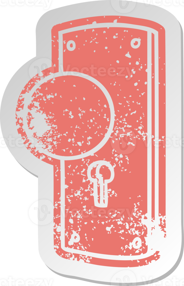 distressed old cartoon sticker of a door handle png