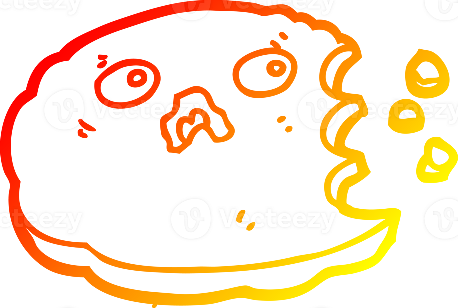 warm gradient line drawing of a cartoon bitten cookie png