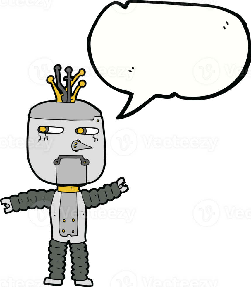 cartoon waving robot with speech bubble png