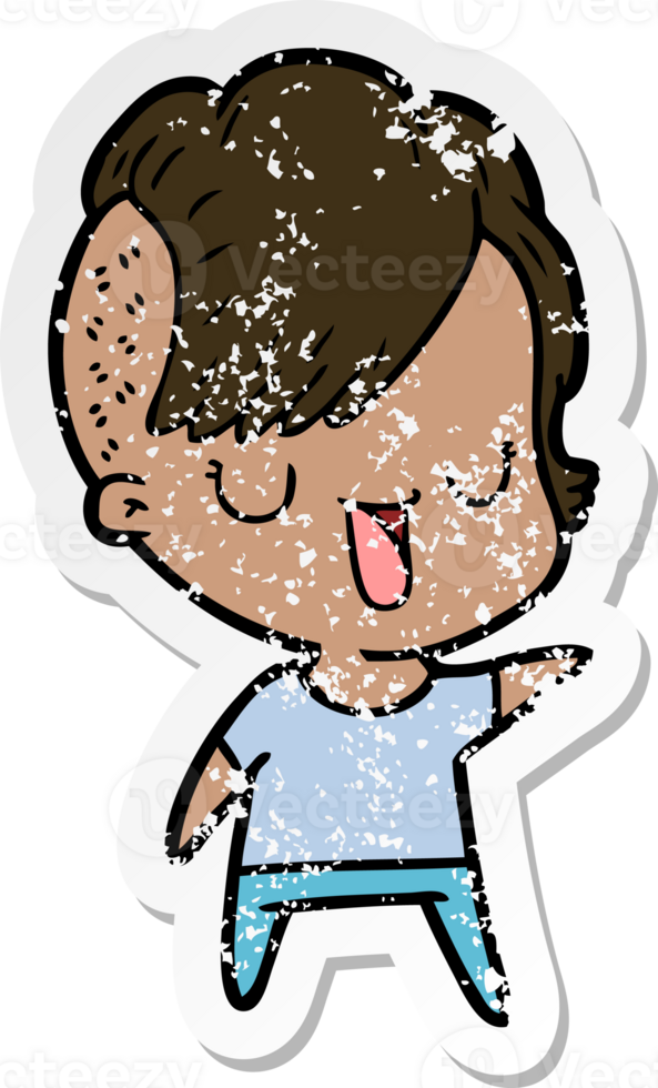 distressed sticker of a cute cartoon girl with hipster haircut png