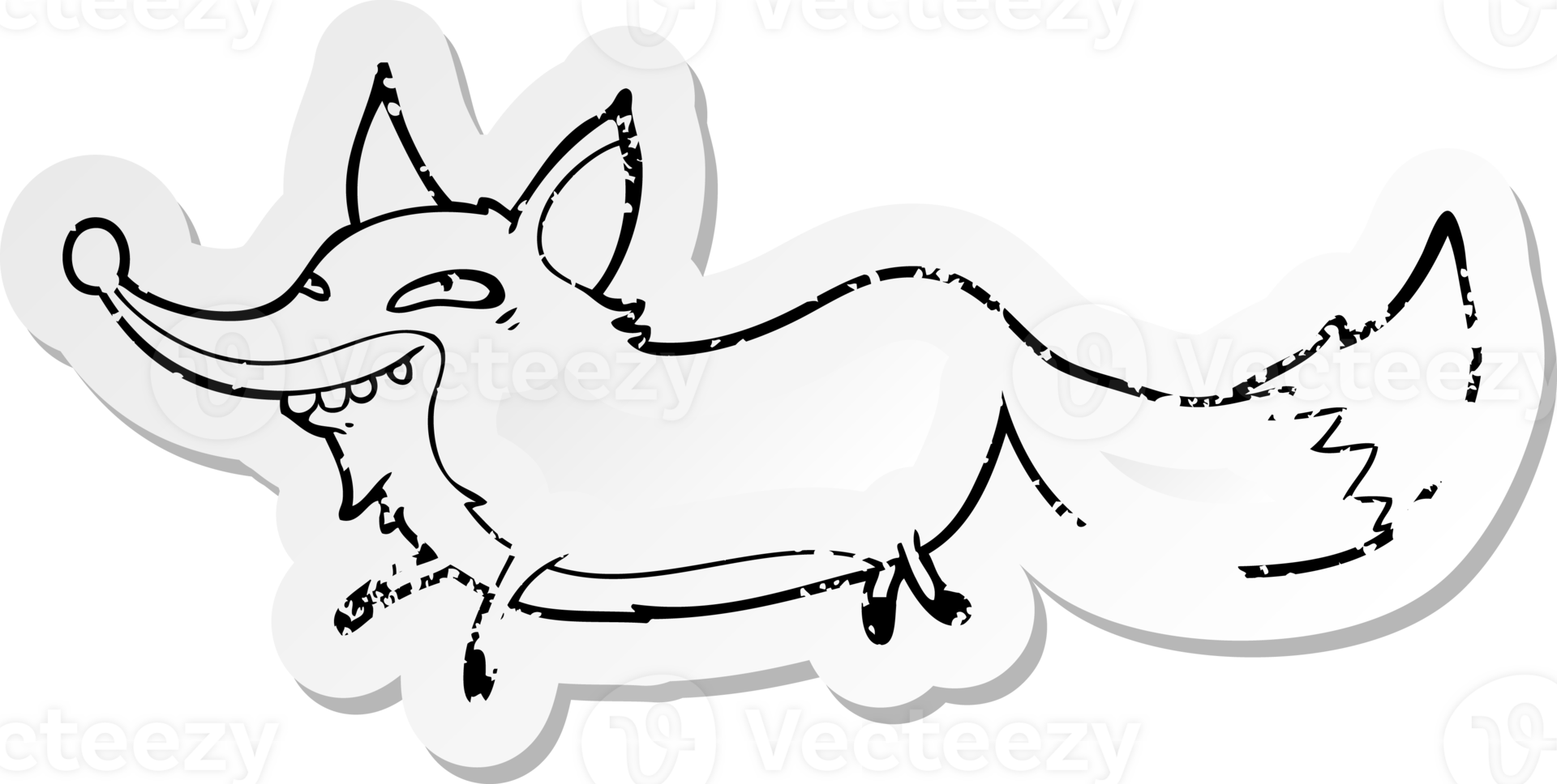 distressed sticker of a cartoon sly fox png