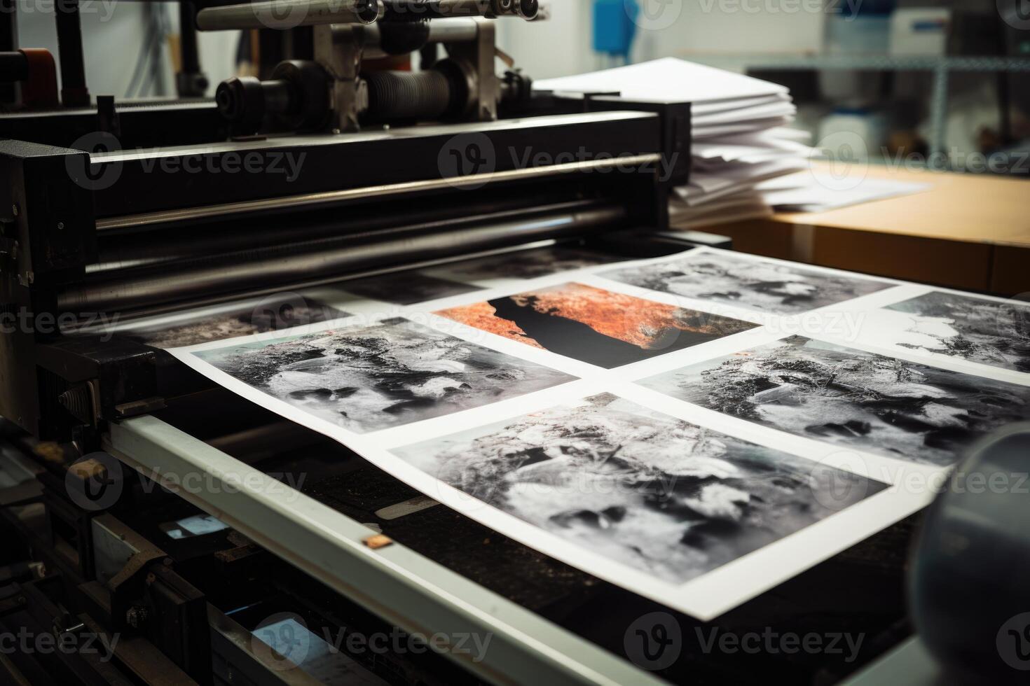 AI generated Printed products of the printing house. The finishing line photo