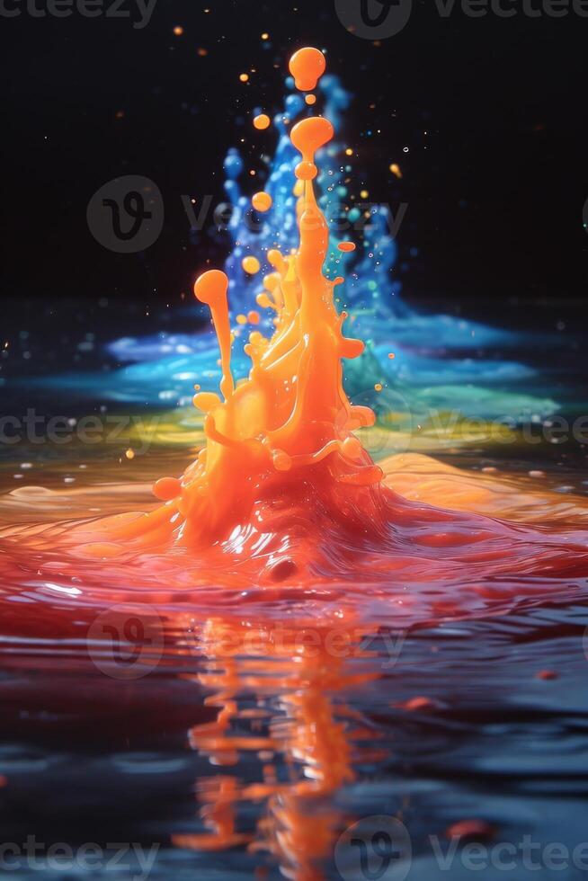 AI generated Multicolored splashes of colors on a black background. 3d illustration photo