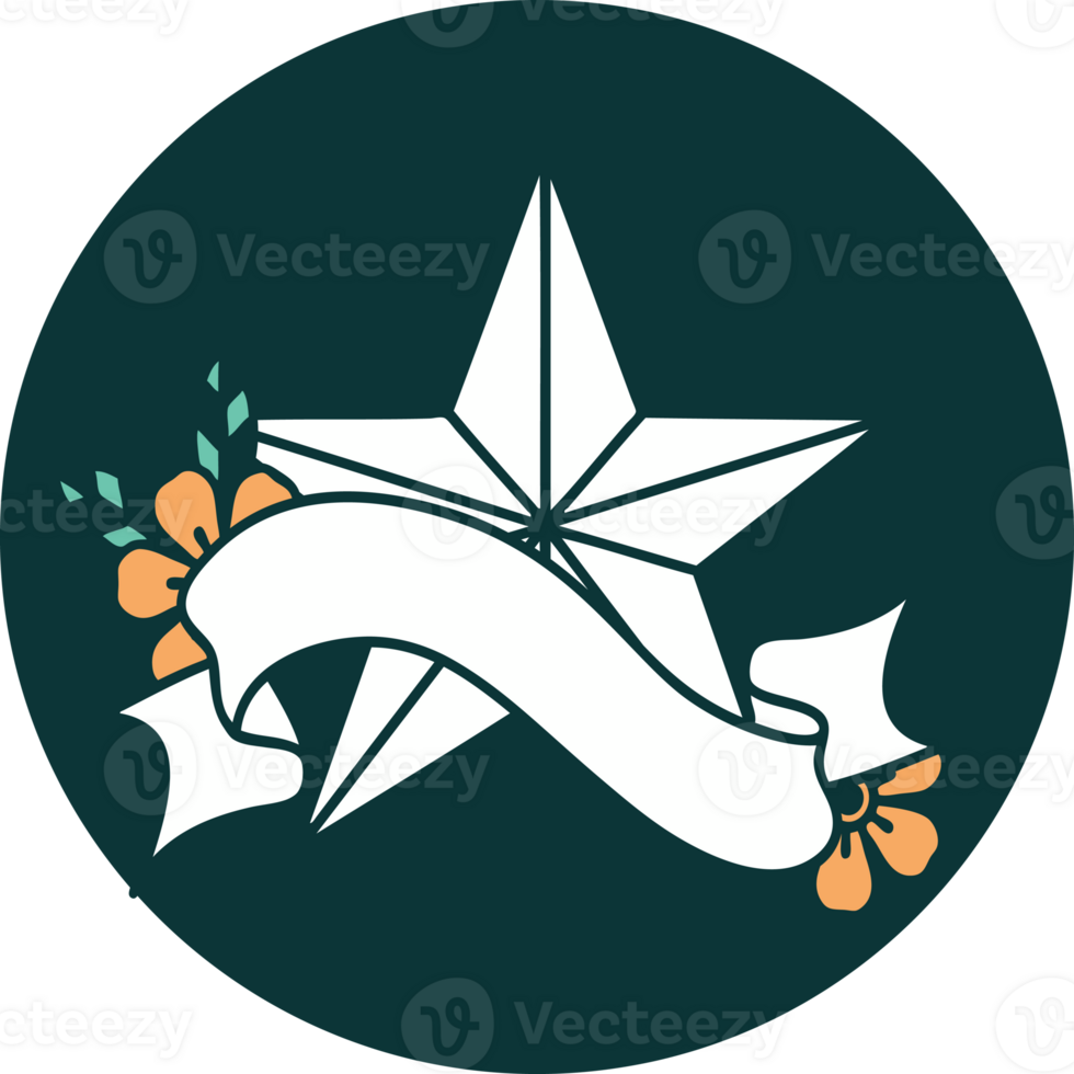 tattoo style icon with banner of a star png