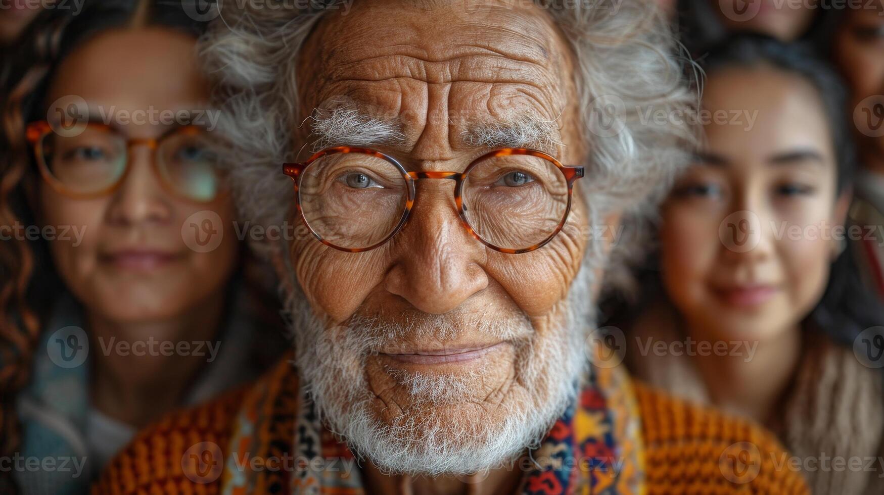 AI generated A group of cheerful people of different nationalities and ages photo