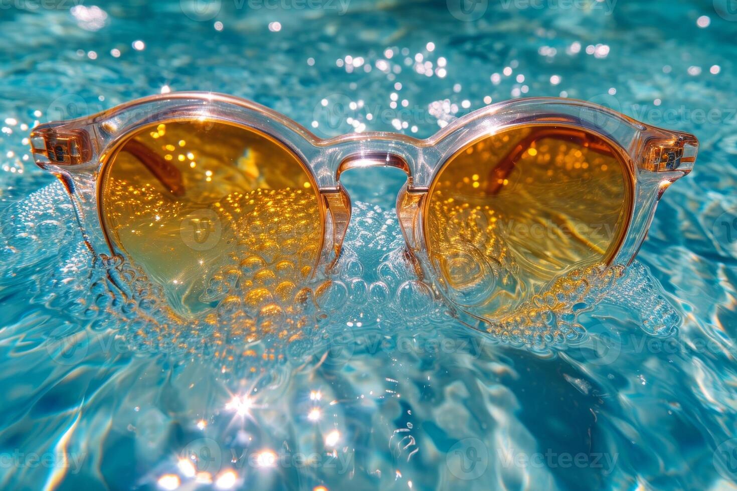 AI generated sunglasses float in the water in warm sunny weather photo