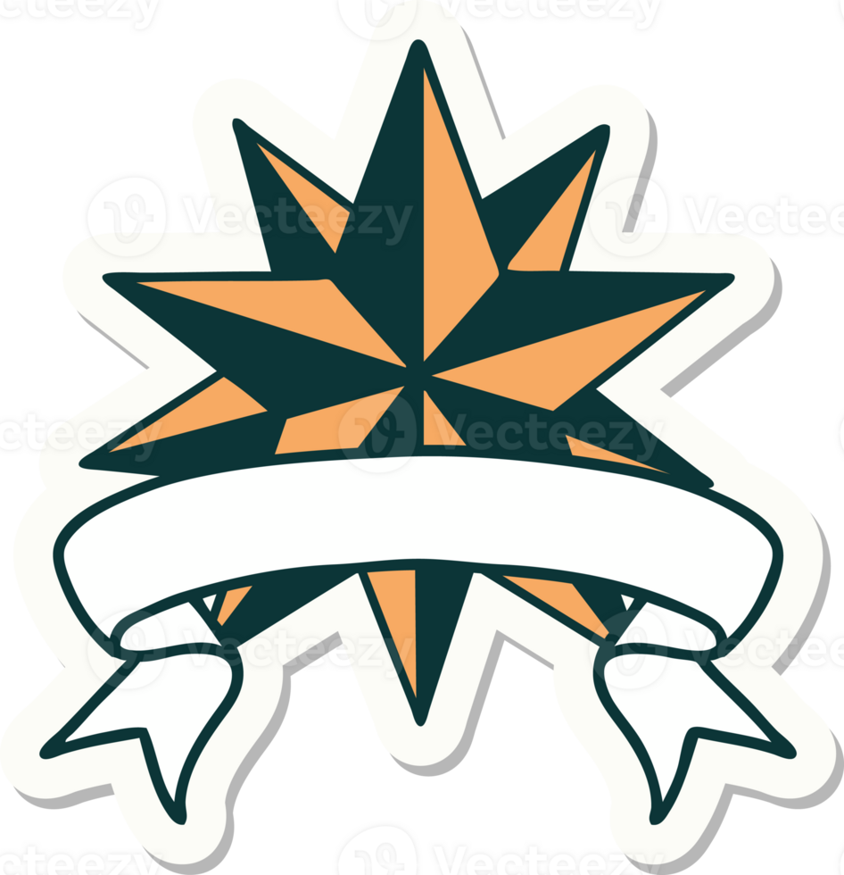 tattoo style sticker with banner of a star png
