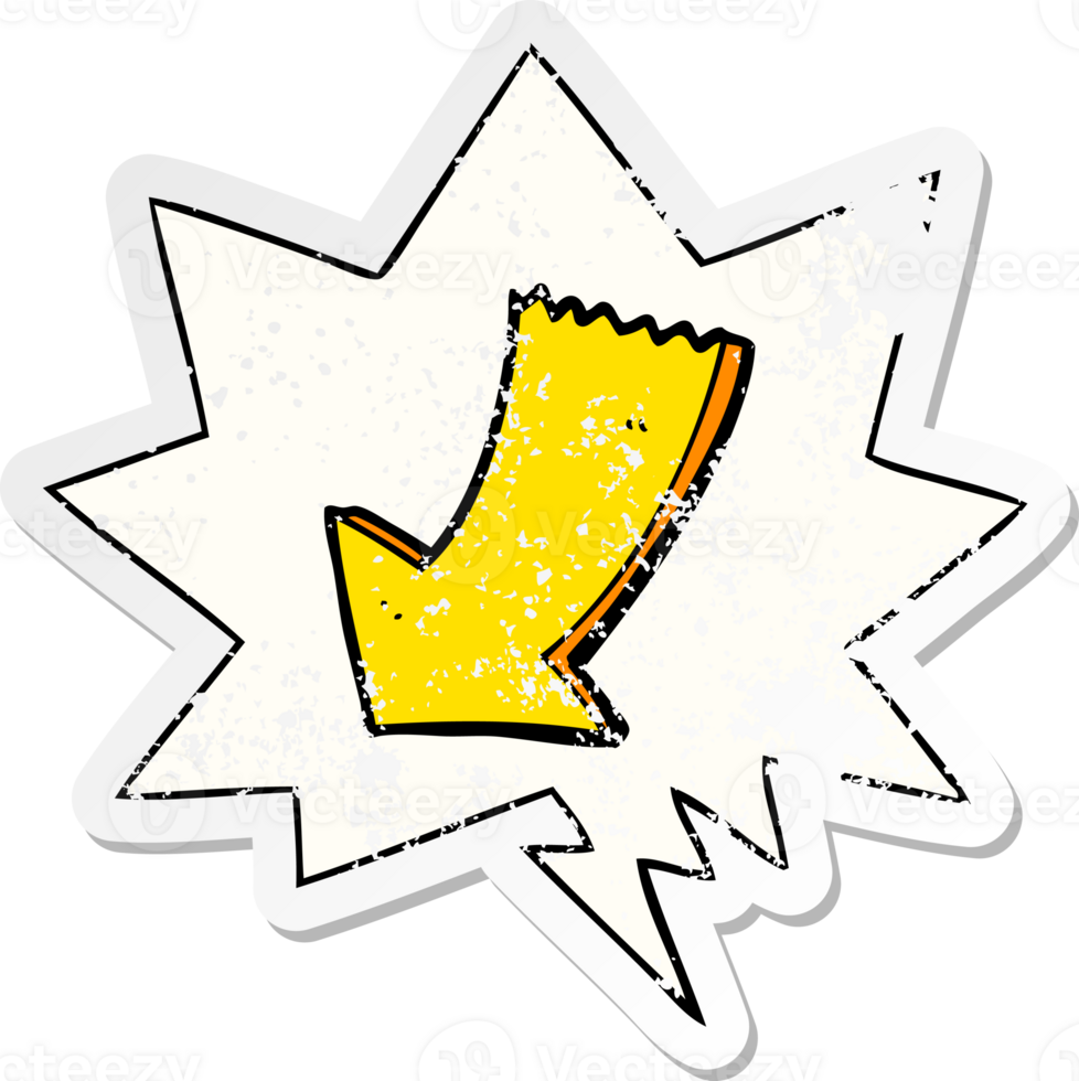 cartoon pointing arrow with speech bubble distressed distressed old sticker png