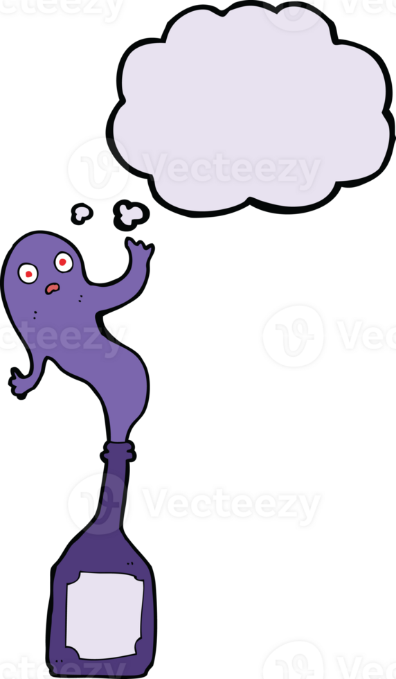 cartoon ghost in bottle with thought bubble png