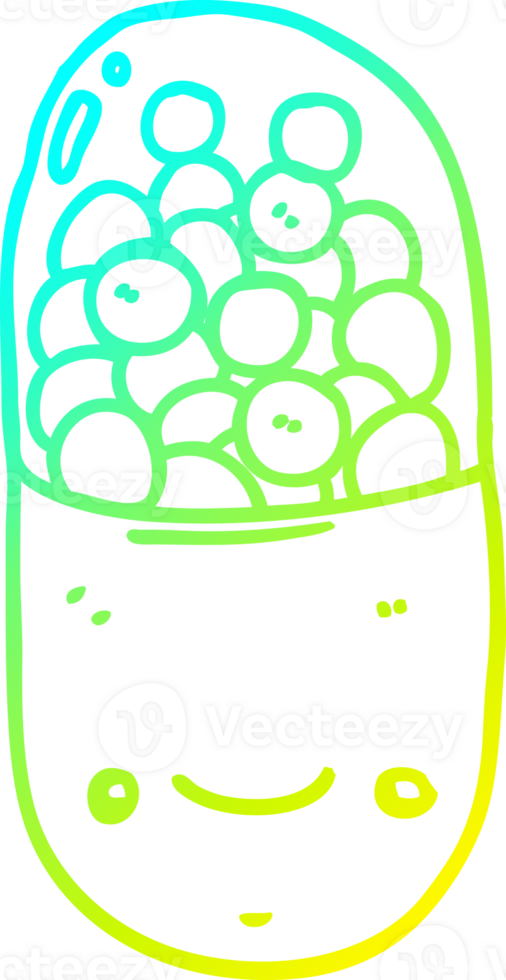 cold gradient line drawing of a cartoon pill png