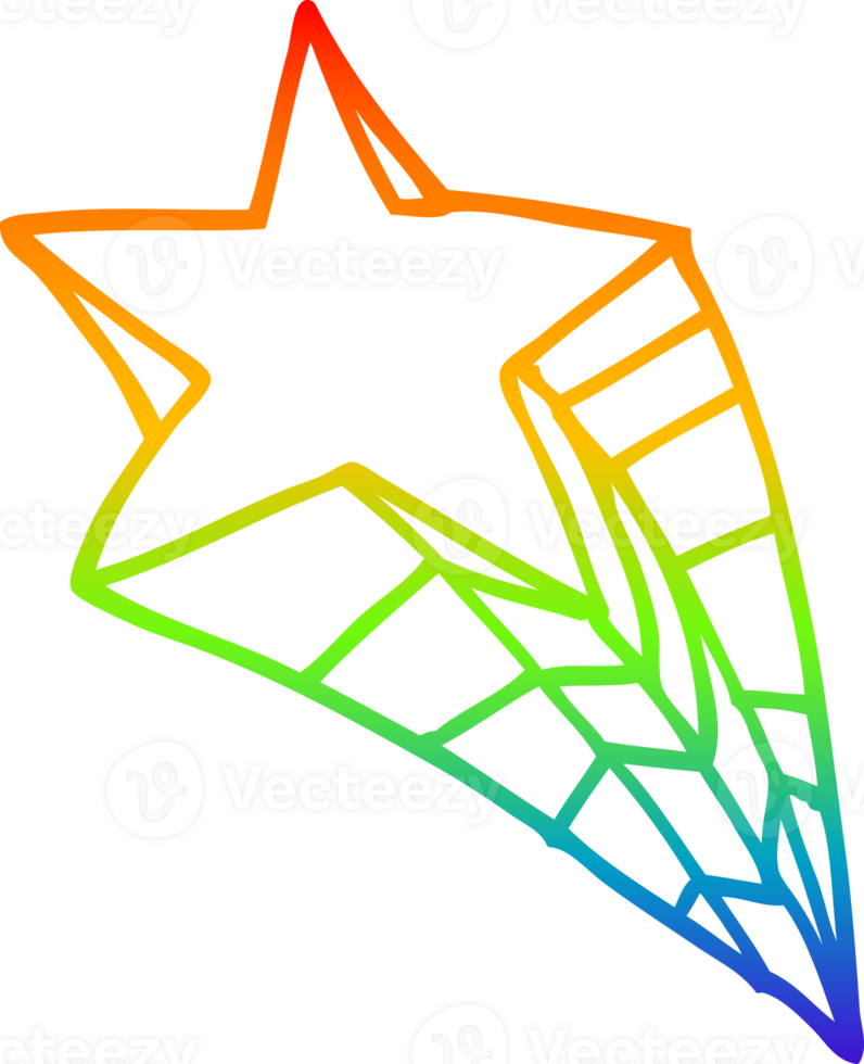 rainbow gradient line drawing of a cartoon shooting star png