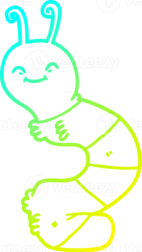 cold gradient line drawing cartoon happy caterpillar png