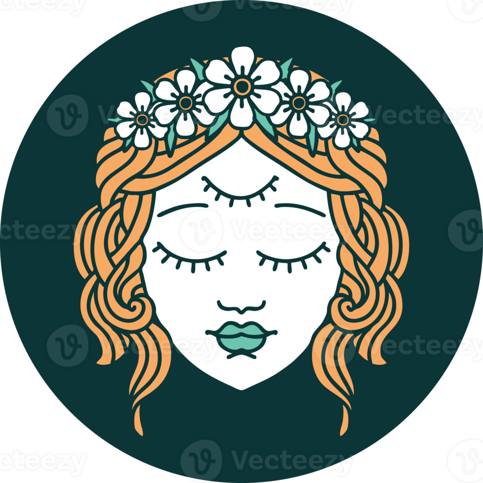 iconic tattoo style image of female face with third eye png