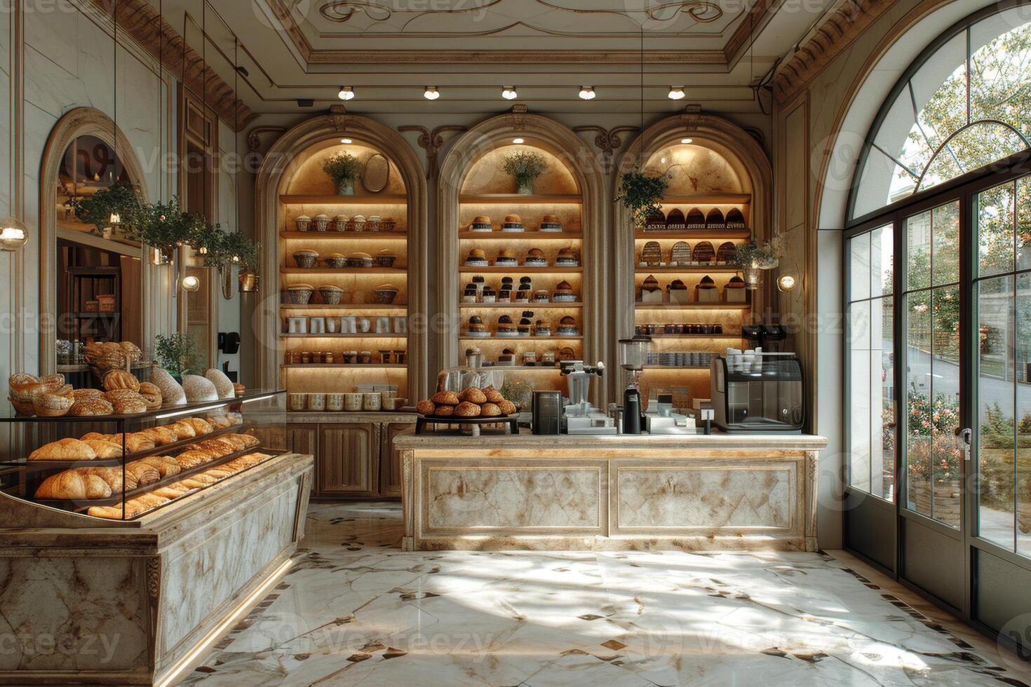 AI generated The interior of a bakery and a store. 3d illustration photo