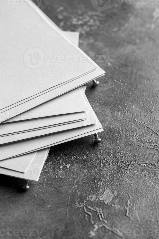 AI generated A stack of sheets of paper on the table, Paper documents stuck on the table. Business concept photo