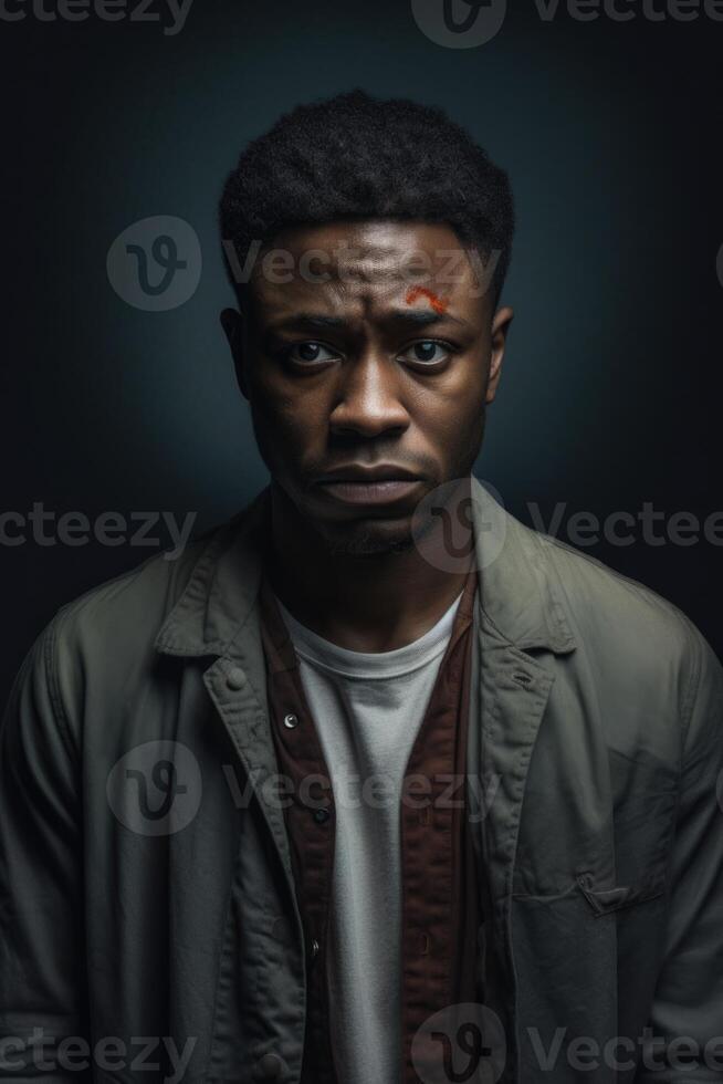 AI generated Portrait of a serious man of the African race on a black background photo