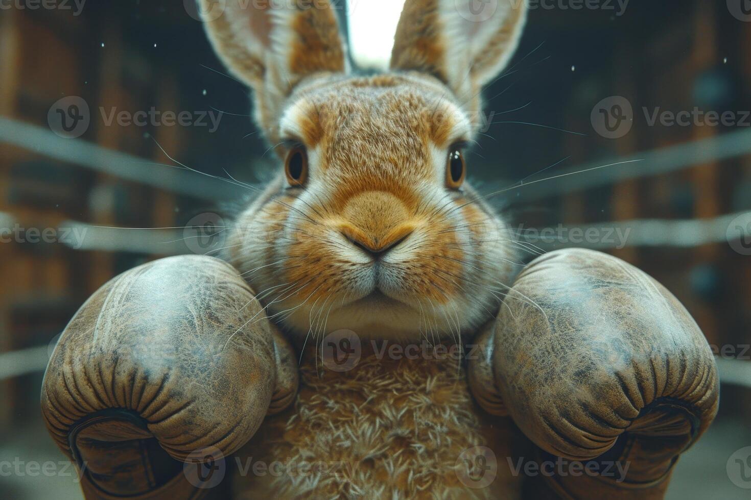 AI generated A cowardly rabbit in boxing gloves on the background of the ring. 3d illustration photo