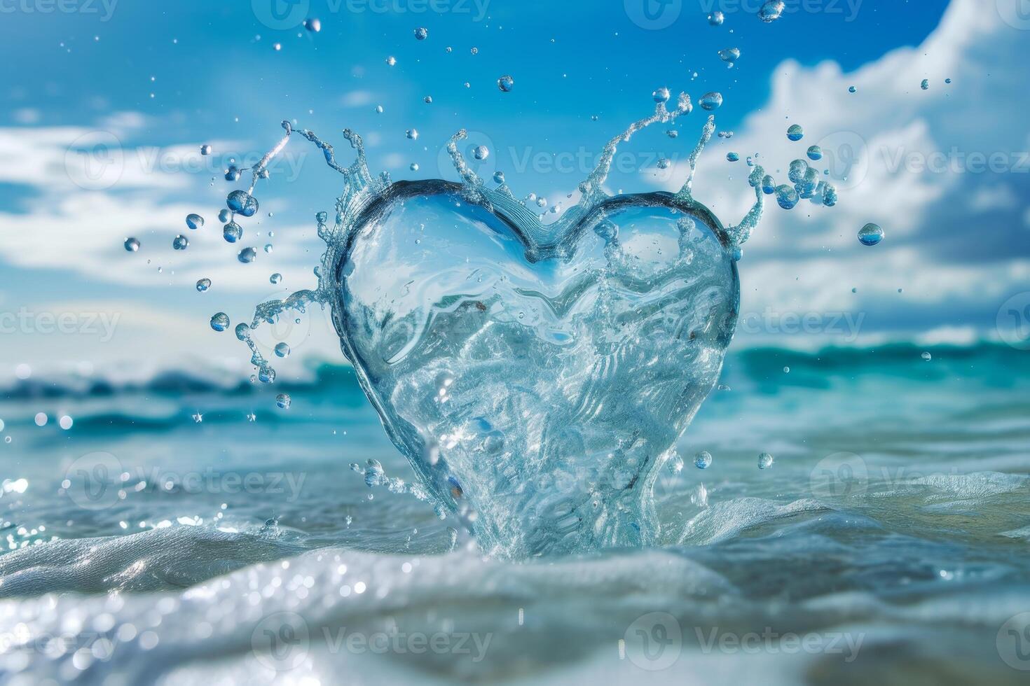 AI generated A heart made of splashes of water against the background of the sea. The concept of love photo