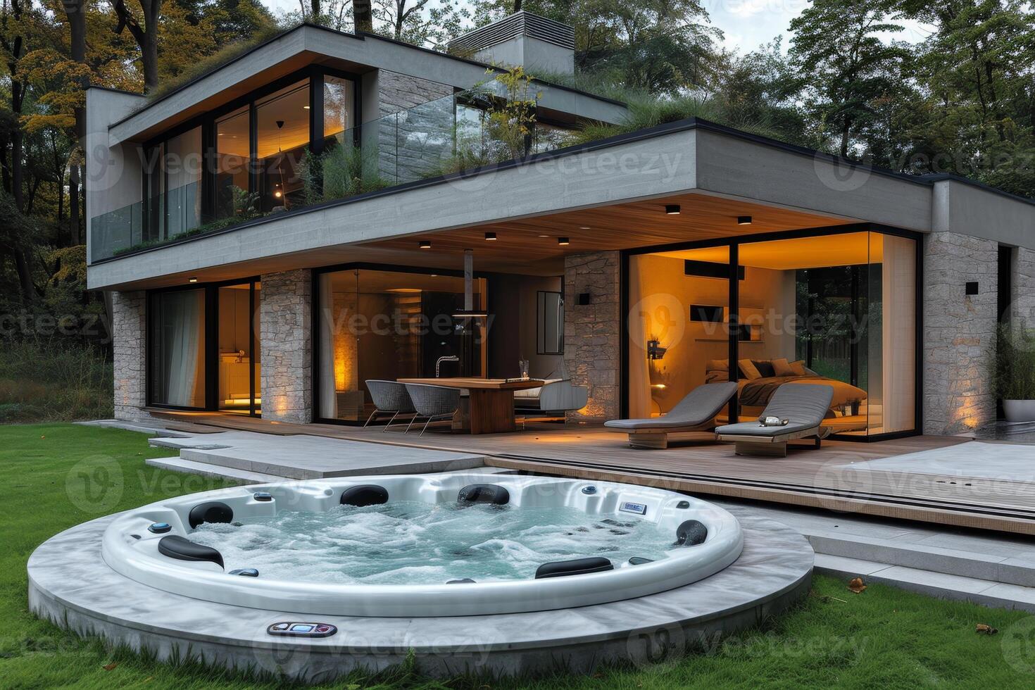 AI generated a hydro massage pool on the street near a private house photo